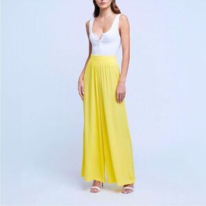 L’Agence Nikita Wide Leg Pants Crepe Plisse Light Maize Rayon Size Medium NWOT